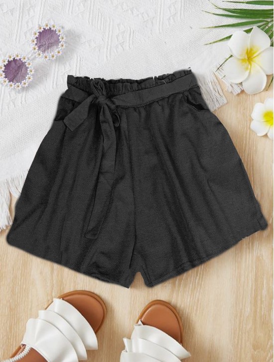 Solid Colored Shorts w/ Front Tie & Pockets